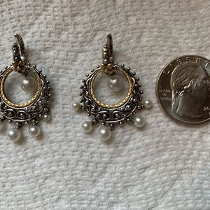 Barbara Bixby silver round drop earrings with pearls